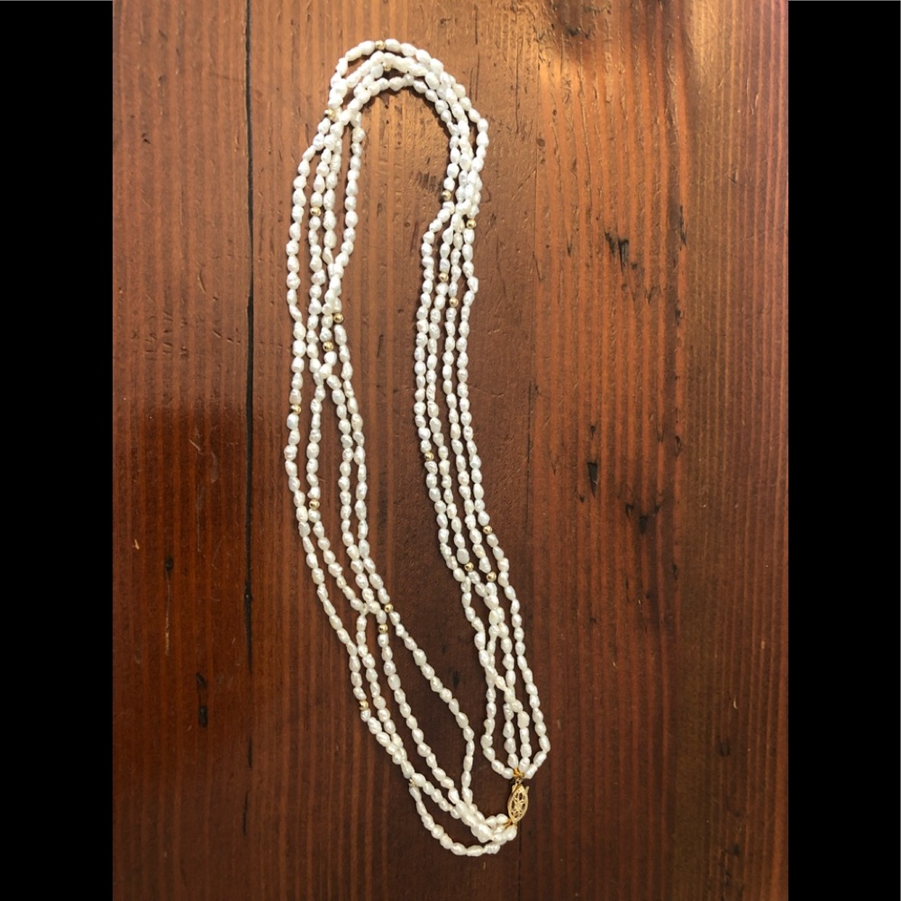 Vintage 14k 4 Strand Rice Pearl Necklace 18” L